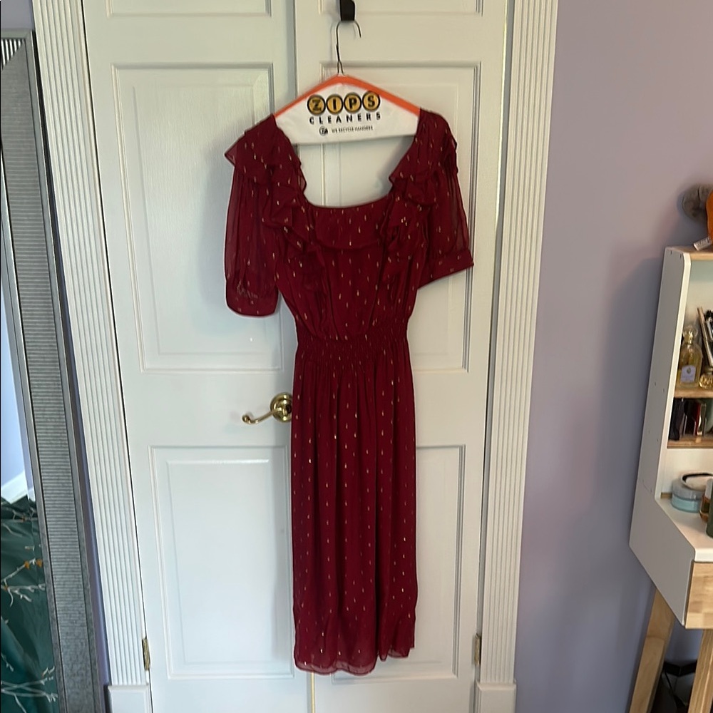 ba&sh Red Puff Sleeve Midi Sundress